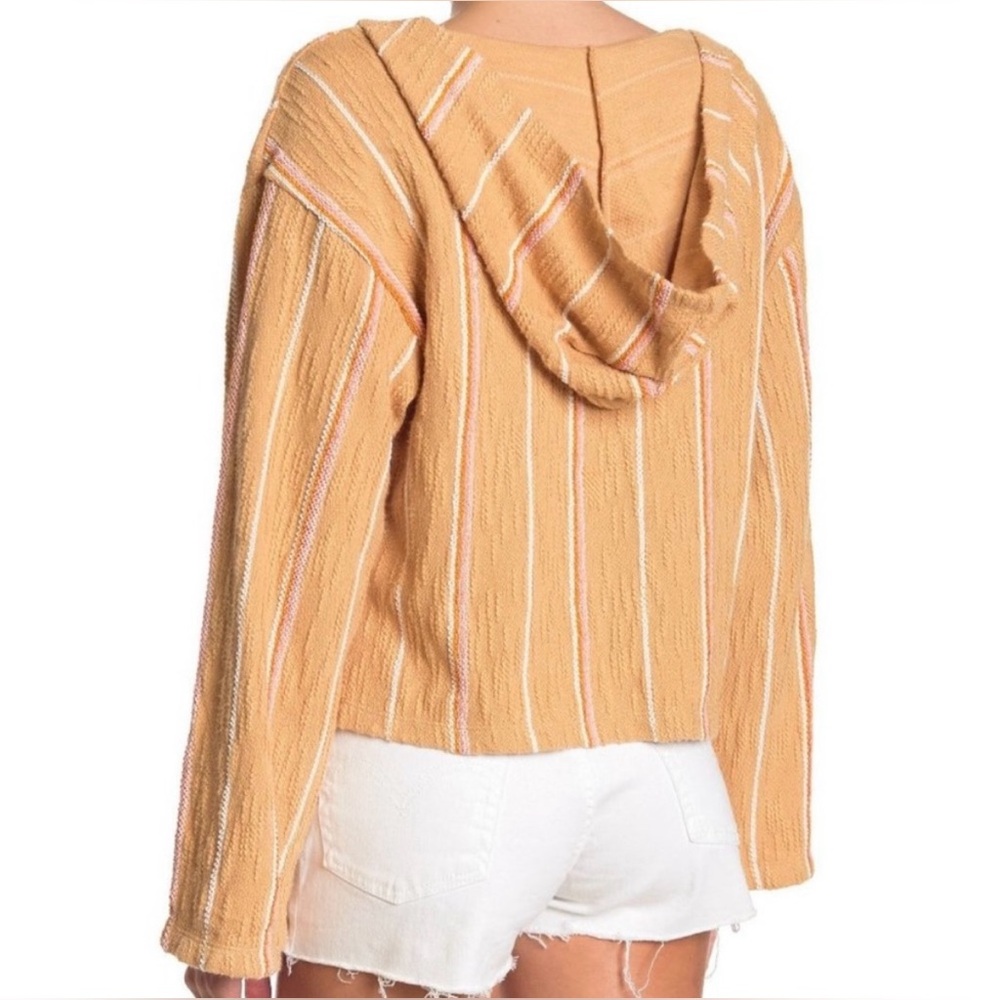 L Space Paradise Sunrise Stripe Hooded Pullover Gold Medium Woven Knit Coastal - Picture 2 of 8